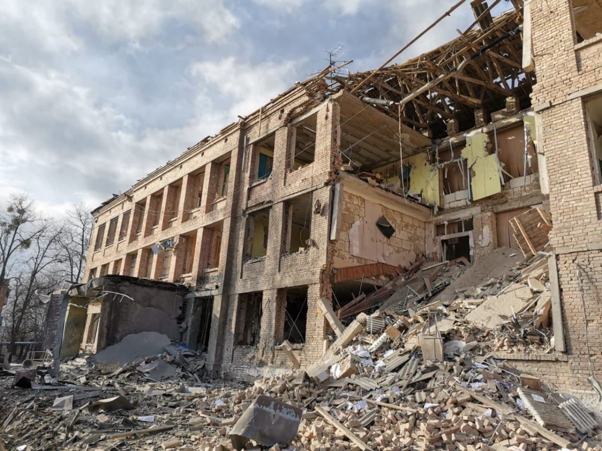 A school in Vasylkiv destroyed by Russian missiles.