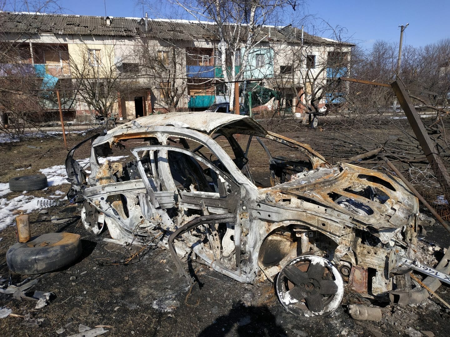 The consequences of shelling of the village of Blahodatne, Slobozhanske community. Photo provided by the community