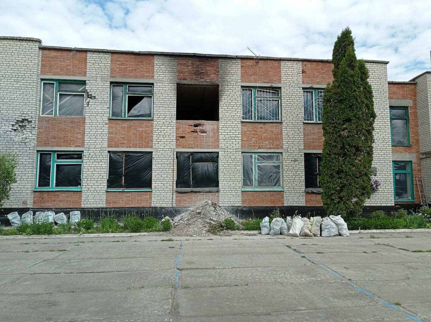 School in Rudnytske village after shelling.  