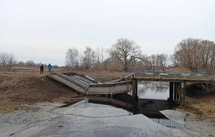A bridge was destroyed on Independence Street in Kruty village.