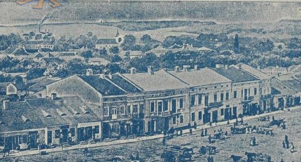 Panoramic view of the centre of Bolekhiv at the beginning of the 20th century. Postcard from the Polish national digital library Polona