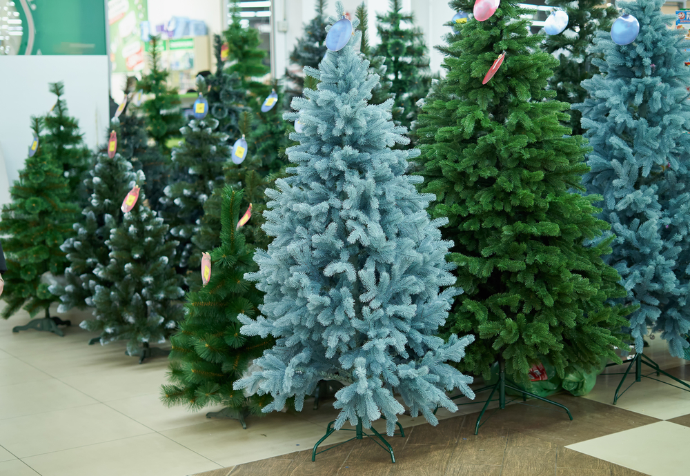 Synthetic Christmas trees and New Year's decorations